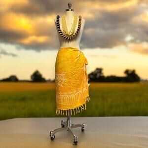 Liberty House Sarong Wrap Swimsuit Coverup One Size Yellow Fish Print Fringe